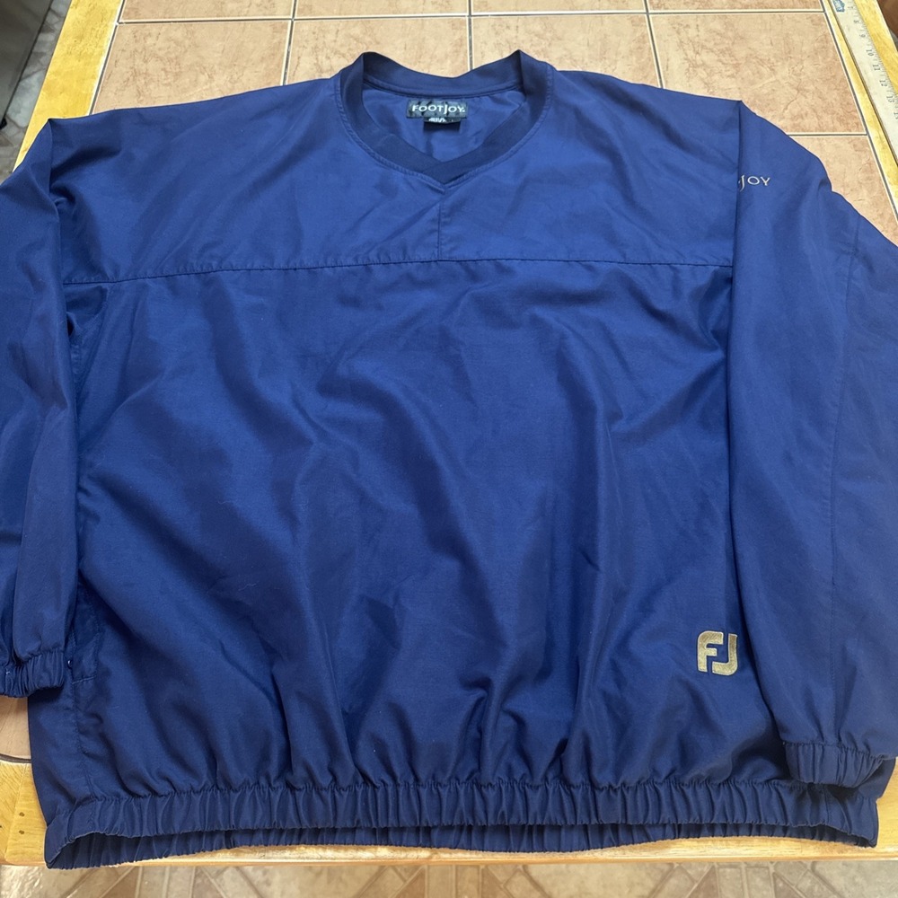 FootJoy Windbreaker Pullover Mens Sz XL Navy Blue V-Neck Golf Windshirt Jacket